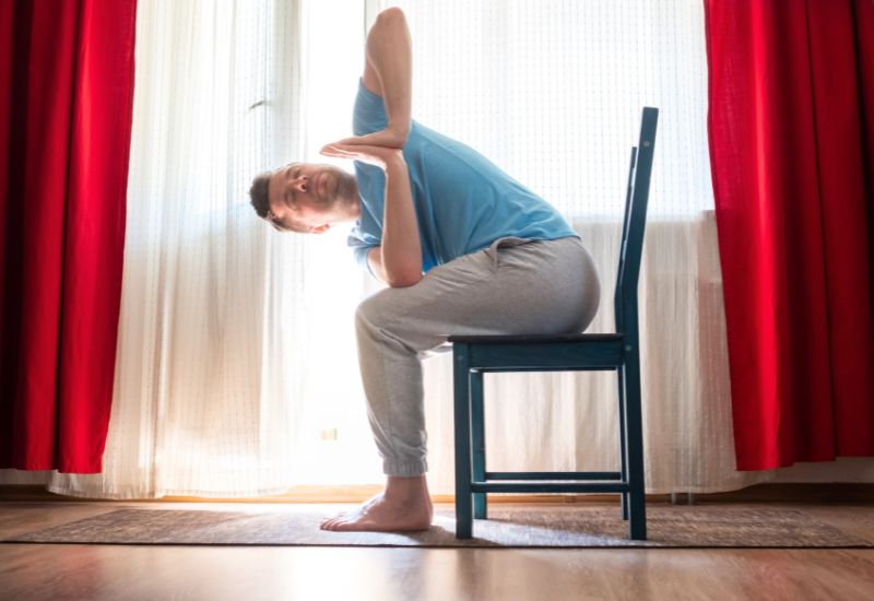 revolved chair pose on chair