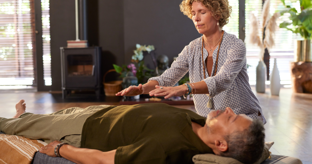 a woman doing reiki
