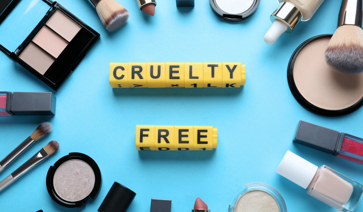 cruelty free cosmetics spread on a table