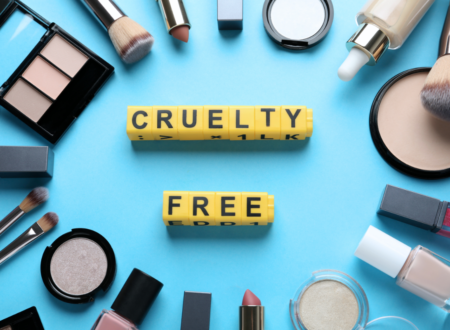 cruelty free cosmetics spread on a table